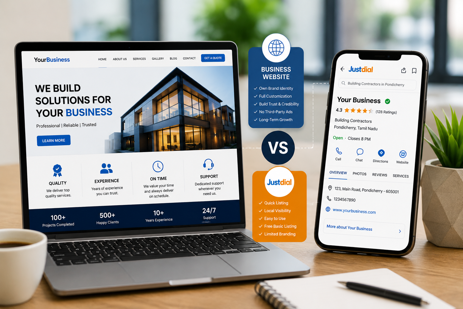 Business website compared with Justdial